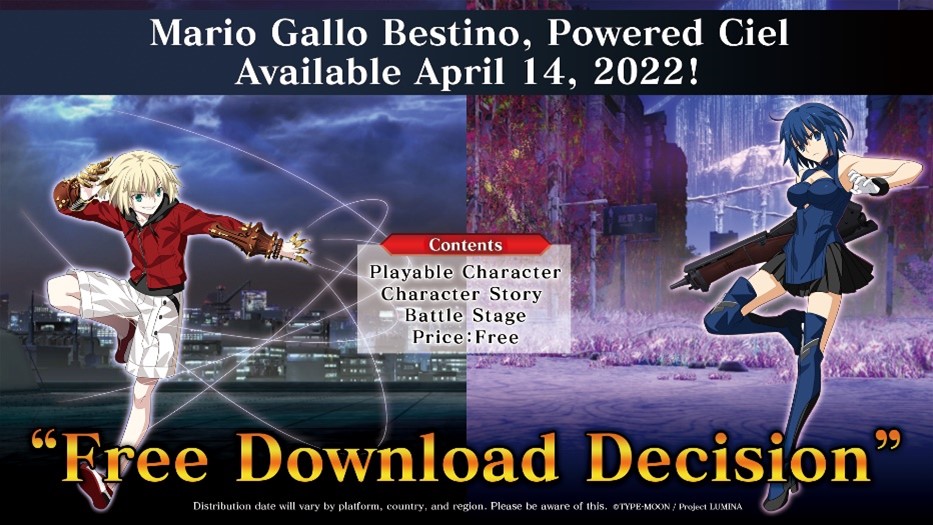 2d Fighting Game Melty Blood Type Lumina Second Dlc Available For Free Starting April 14 New Playable Characters Presenting Powered Ciel And Mario Gallo Bestino Pressreleasejapan Net Pressreleasejapan Net